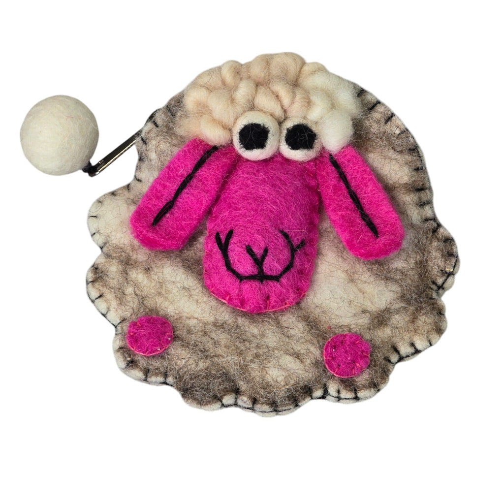 Handmade Wool Felt Coin Purse; Brown Sheep