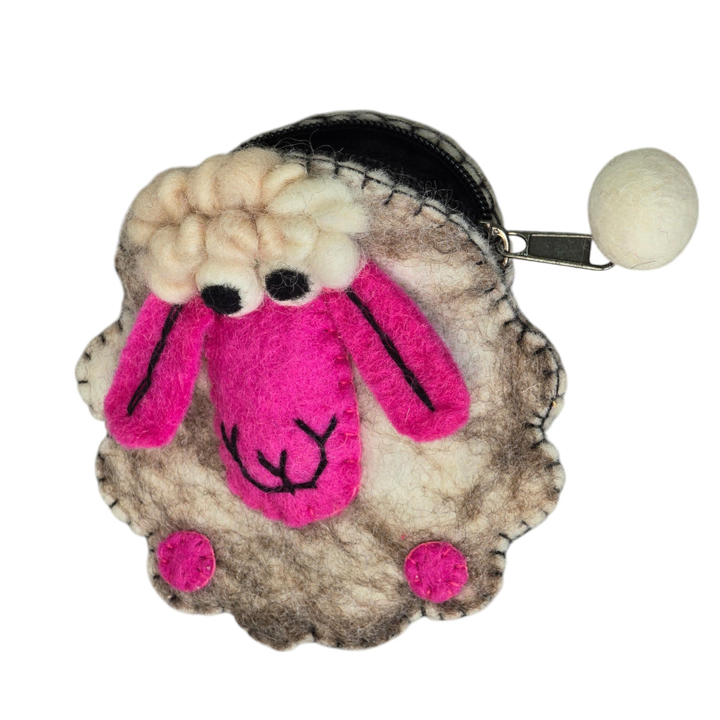 Handmade Wool Felt Coin Purse; Brown Sheep