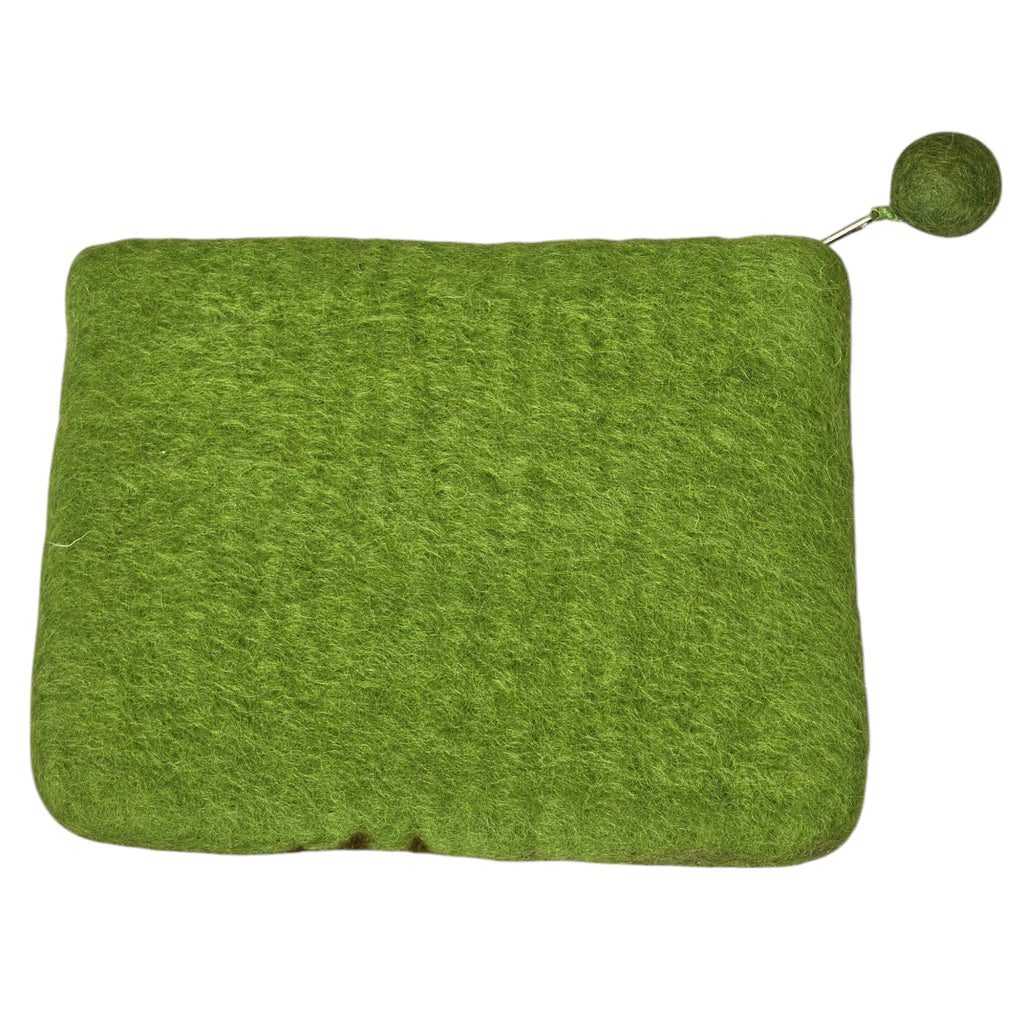 Hand Crafted Wool Felt Coin Purse, Green in Color, Emblazoned with a Daisy Flower