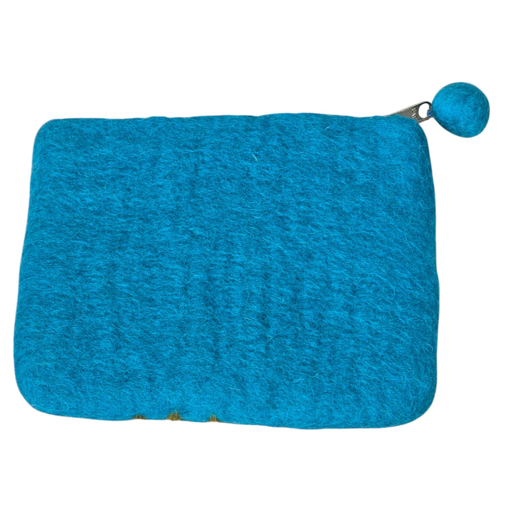 Hand Crafted Wool Felt Coin Purse, Teal in Color, Emblazoned with a Daisy Flower