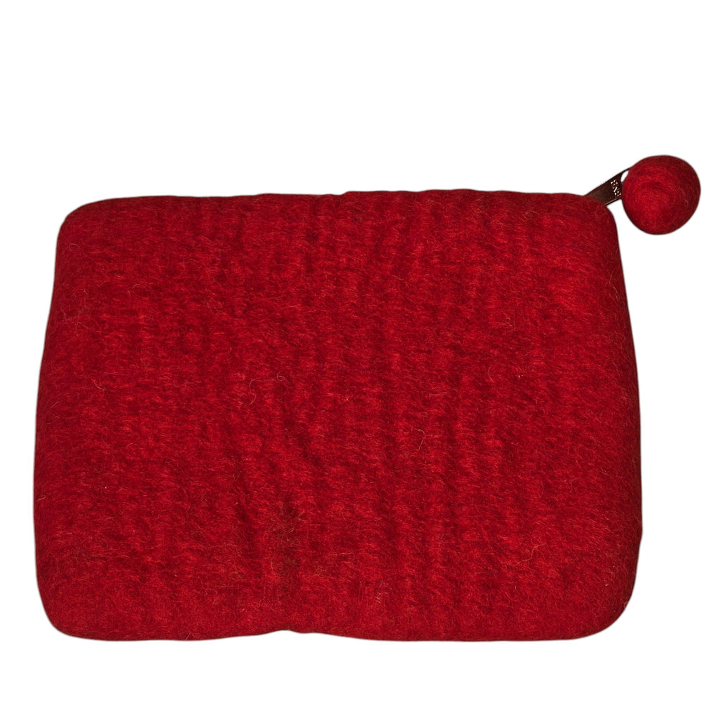 Hand Crafted Wool Felt Coin Purse, Red in Color, Emblazoned with a Daisy Flower