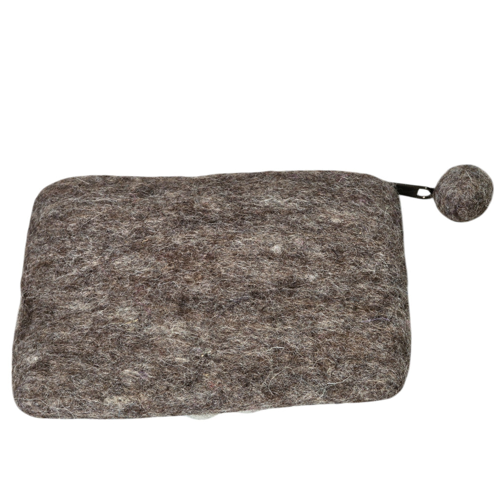 Handmade Wool Felt Coin Purse, Dark Brown in Color and Emblazoned with Flowers and Beads