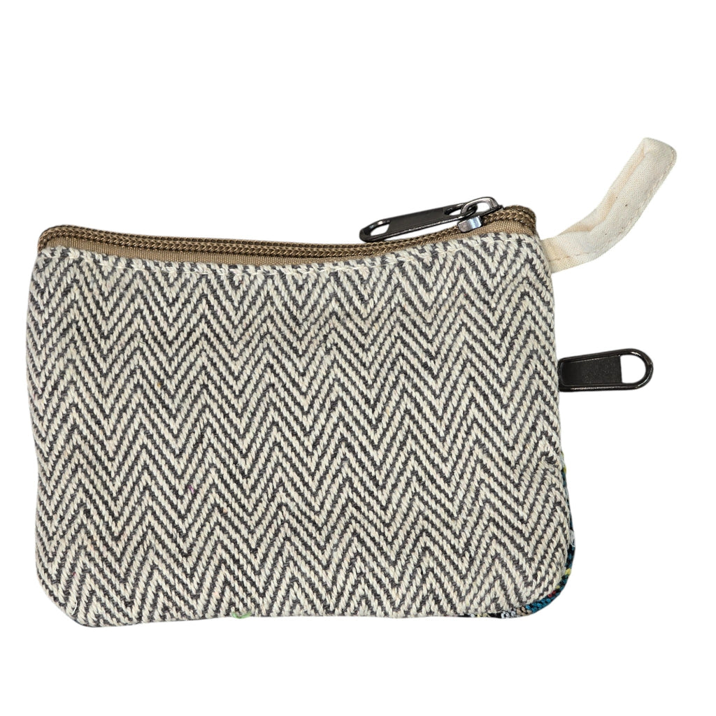 Boho Multi-Color Woven Hemp Coin Purse with 2 Zippered Compartments