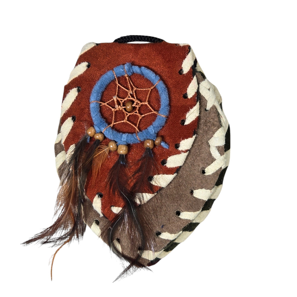 Handmade Leather Amulet Bag Adorned with Dreamcatcher; Rust in Color