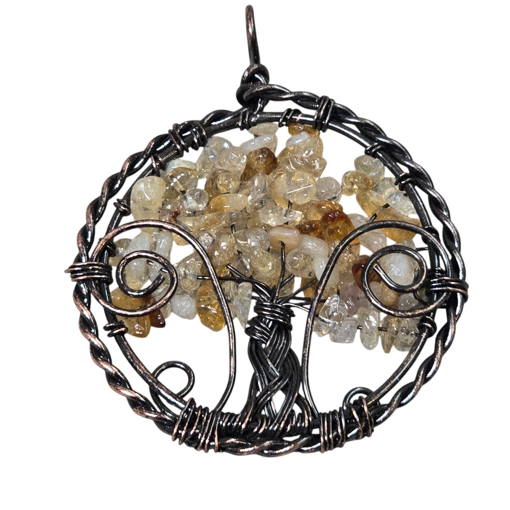 Handmade Wire-Wrapped Citrine Crystal Tree of Life Pendant
