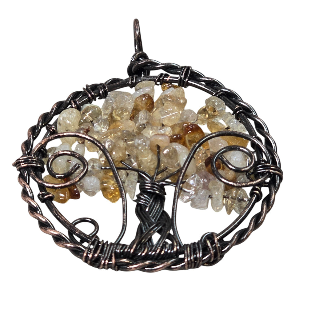 Handmade Wire-Wrapped Citrine Crystal Tree of Life Pendant