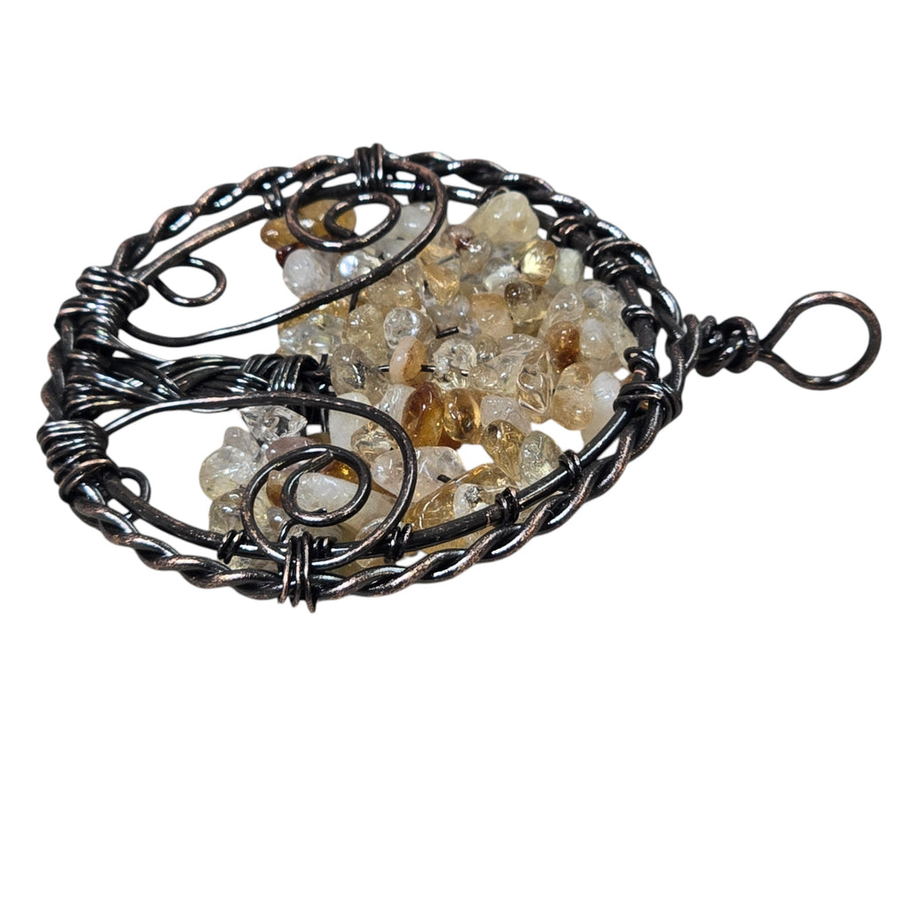 Handmade Wire-Wrapped Citrine Crystal Tree of Life Pendant