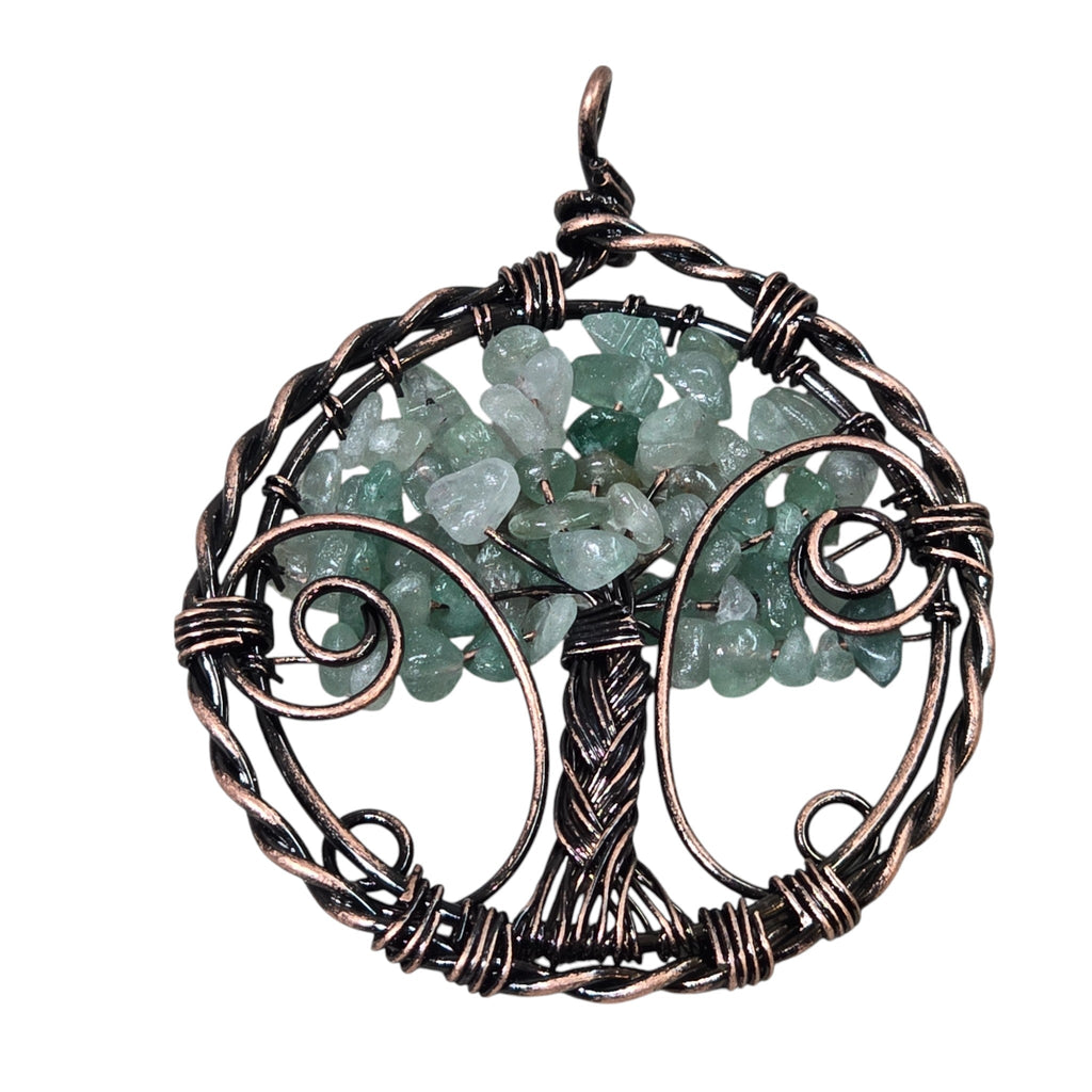 Handmade Wire-Wrapped Green Crystal Tree of Life Pendant