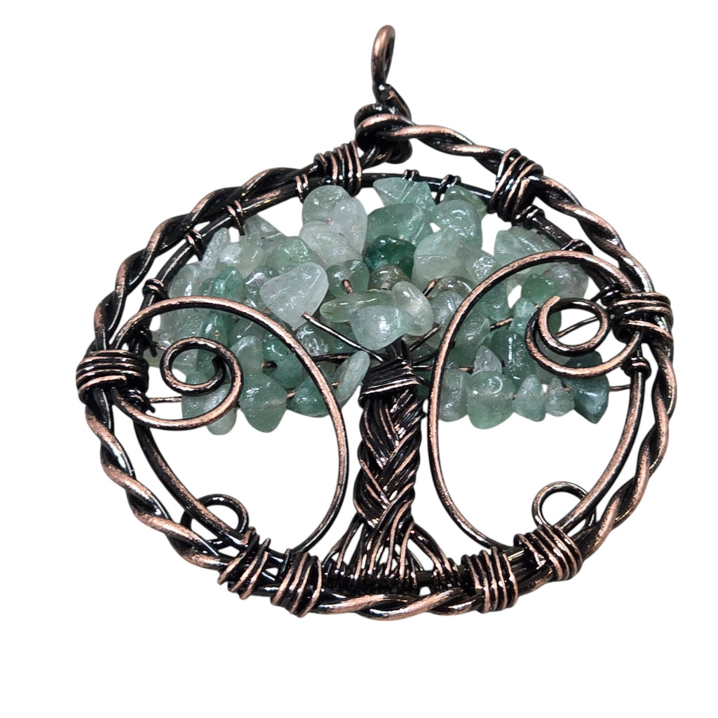 Handmade Wire-Wrapped Green Crystal Tree of Life Pendant