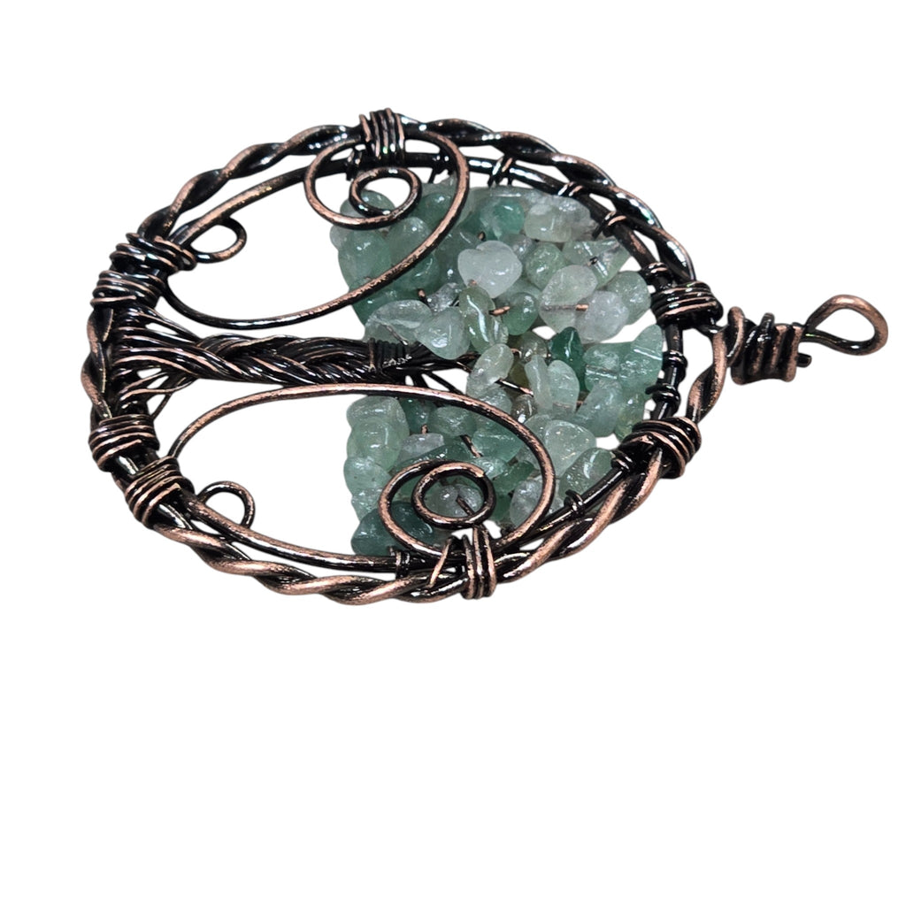 Handmade Wire-Wrapped Green Crystal Tree of Life Pendant