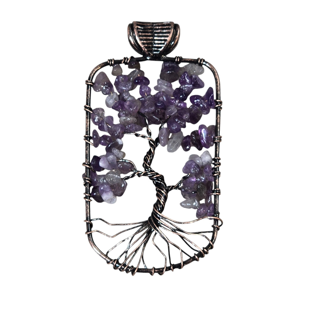 Handmade Wire-Wrapped Amethyst Crystal Tree of Life Pendant