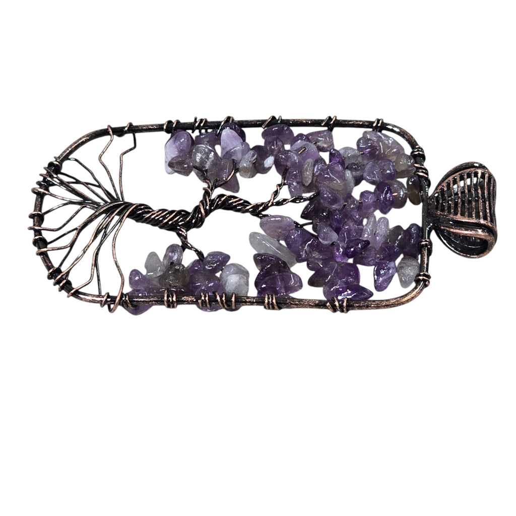 Handmade Wire-Wrapped Amethyst Crystal Tree of Life Pendant