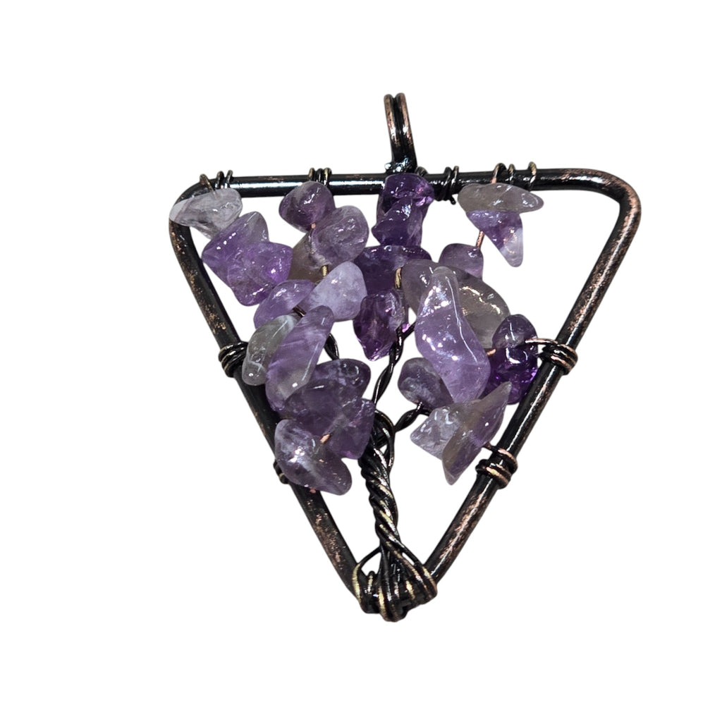 Handmade Wire-Wrapped Amethyst Crystal Tree of Life Pendant