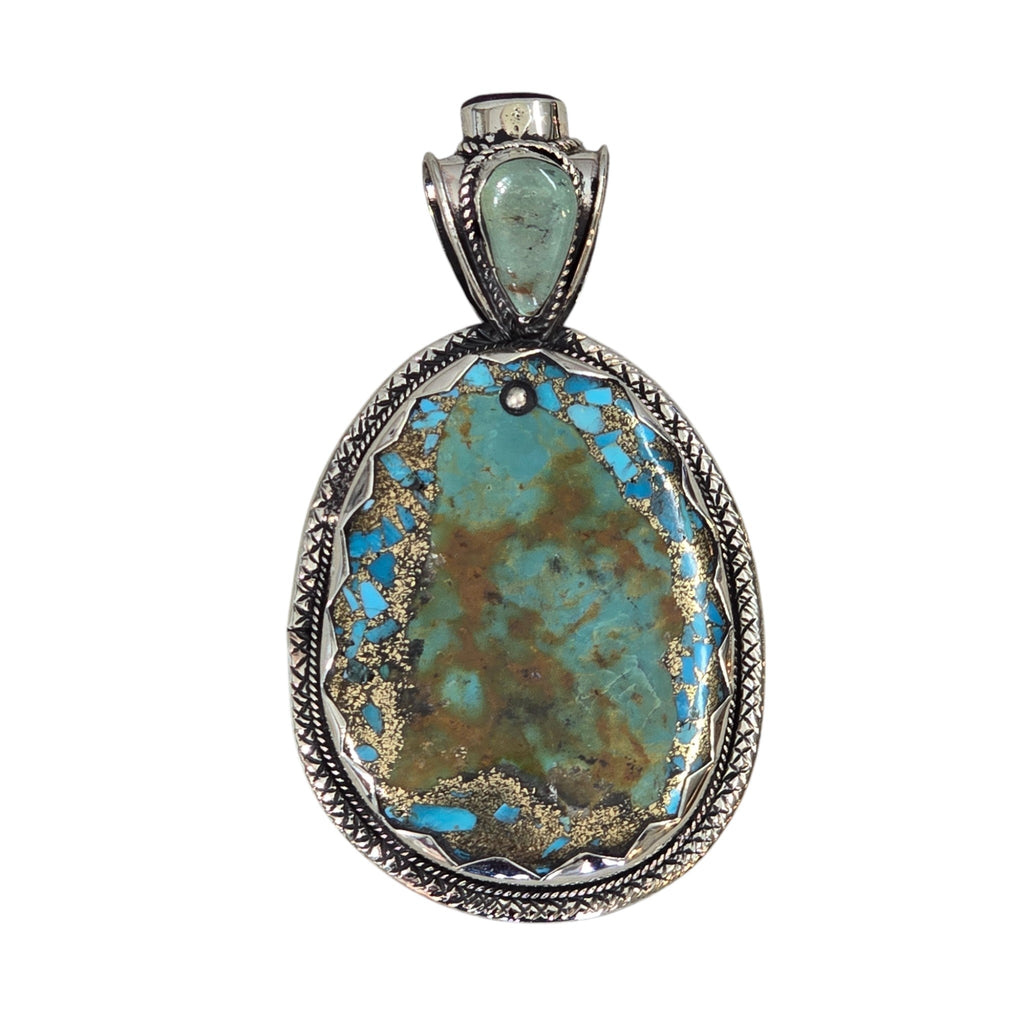 Handmade African Handcrafted Turquoise Pendant, Featuring a Tibetan Silver Design