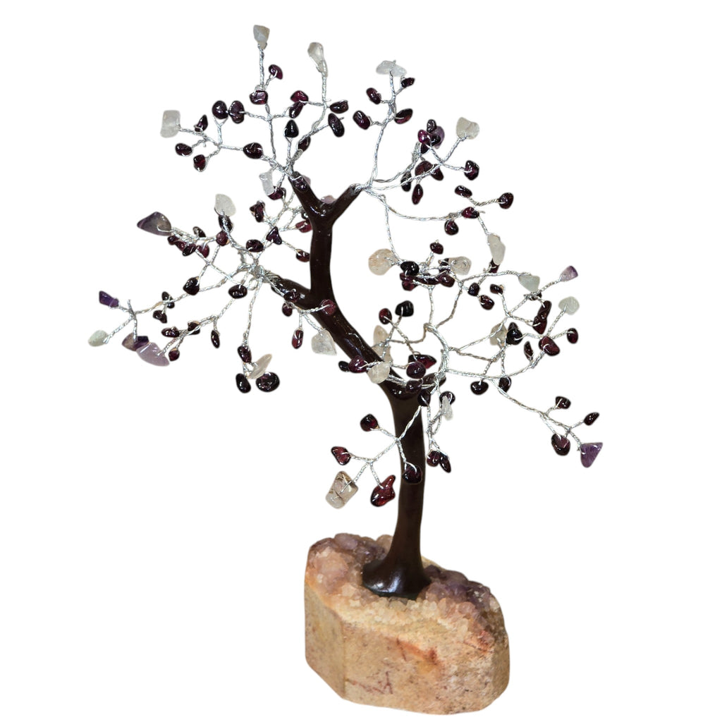 Handmade Natural Stone Garnet & Rose Quartz Crystal Tree