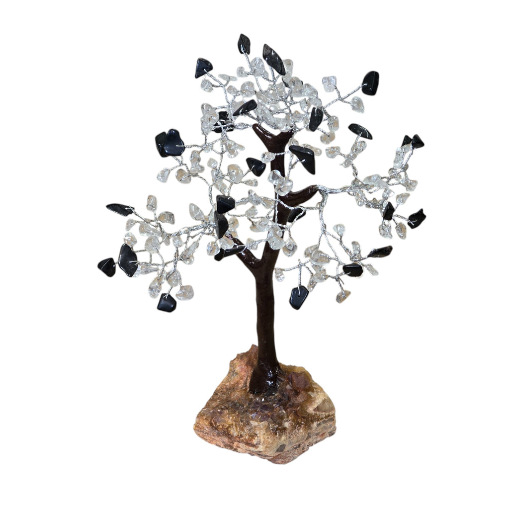 Handmade Natural Stone, Black Tourmaline & Clear Quartz Crystal Tree