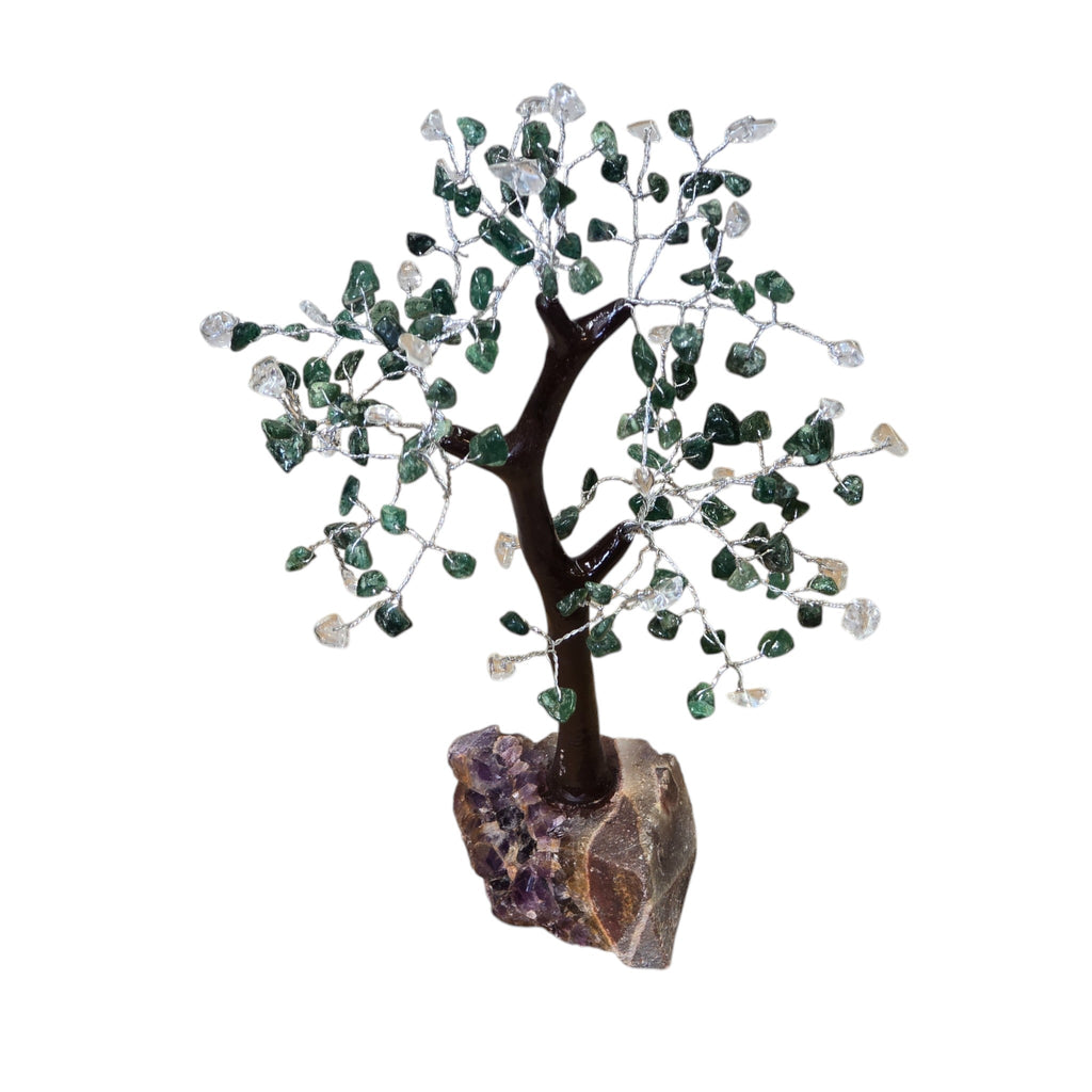 Handmade Natural Stone, Green Aventurine & Clear Quartz Crystal Tree