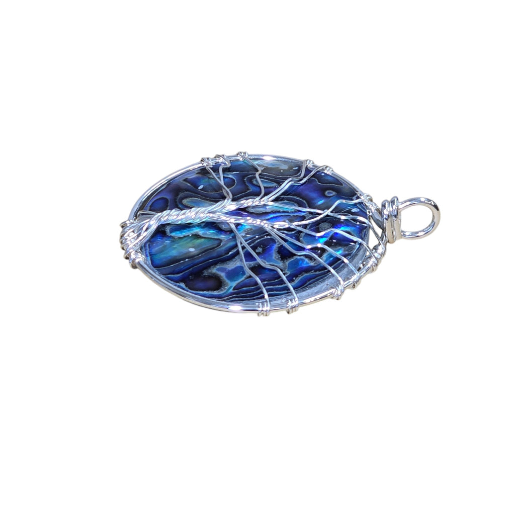 Handmade Round Abalone Shell Wire-Wrapped Tree of Life Pendant
