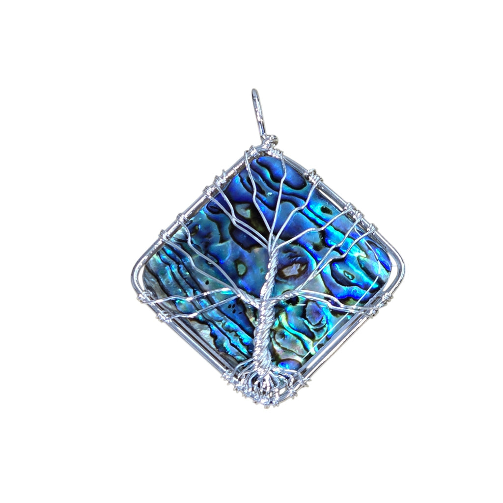 Handmade Diamond Abalone Shell Wire-Wrapped Tree of Life Pendant