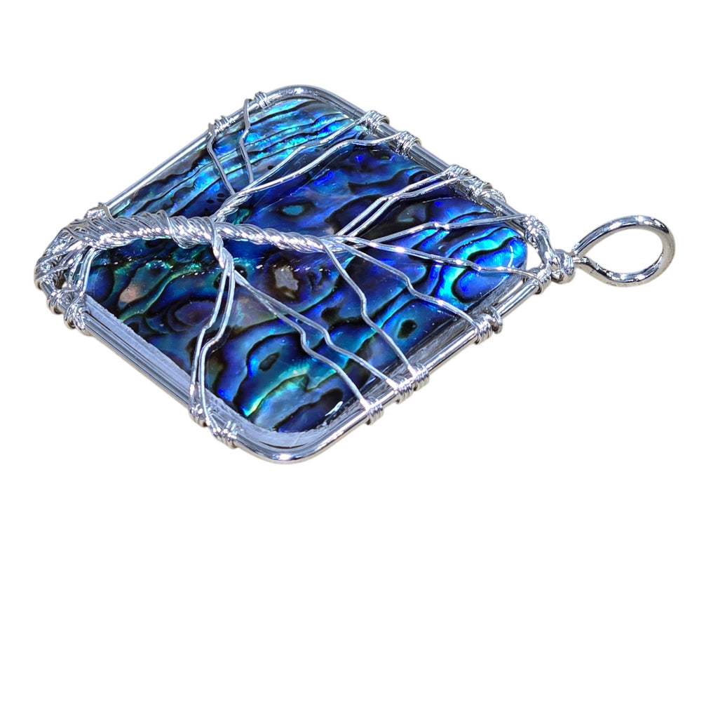 Handmade Diamond Abalone Shell Wire-Wrapped Tree of Life Pendant