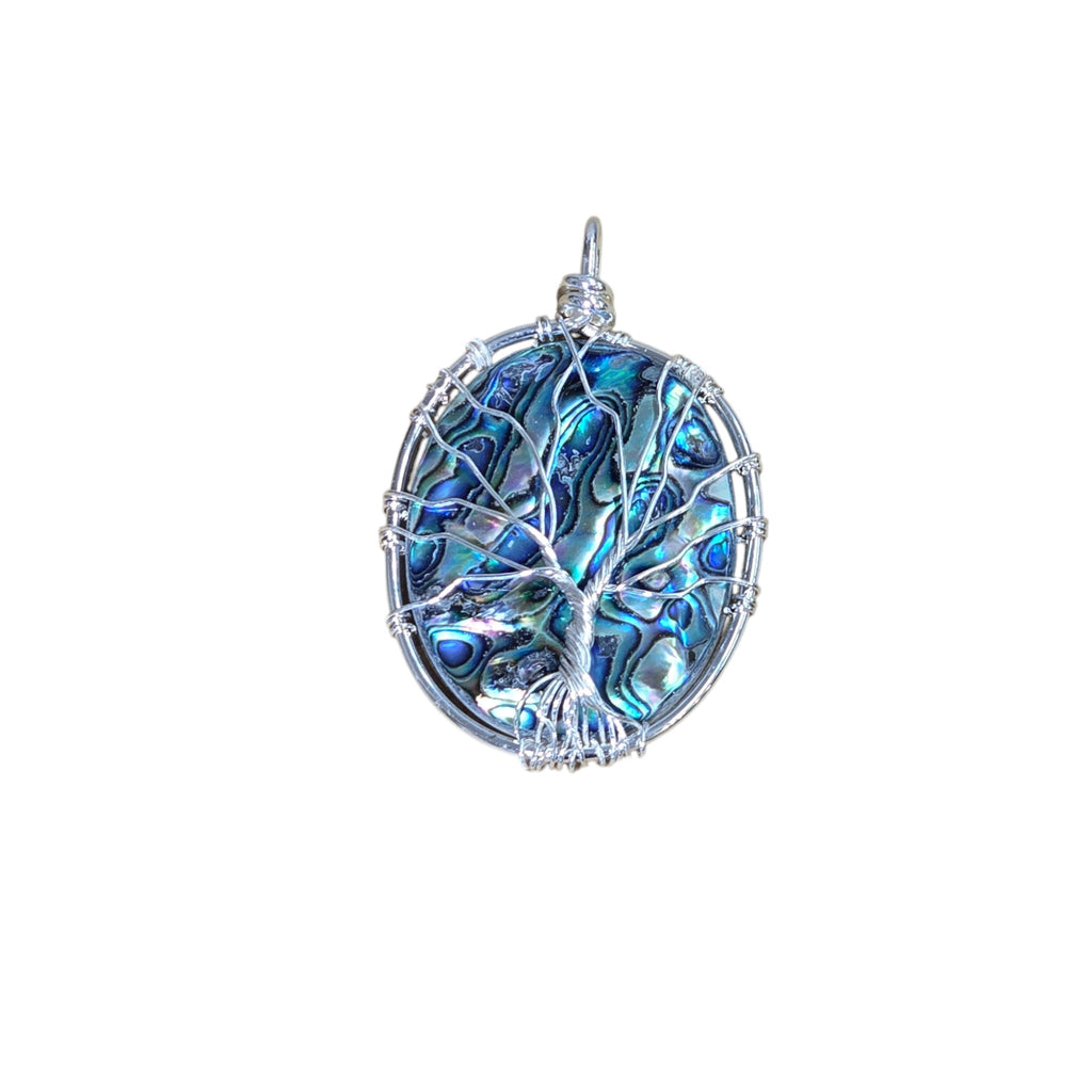 Handmade Oval Abalone Shell Wire-Wrapped Tree of Life Pendant