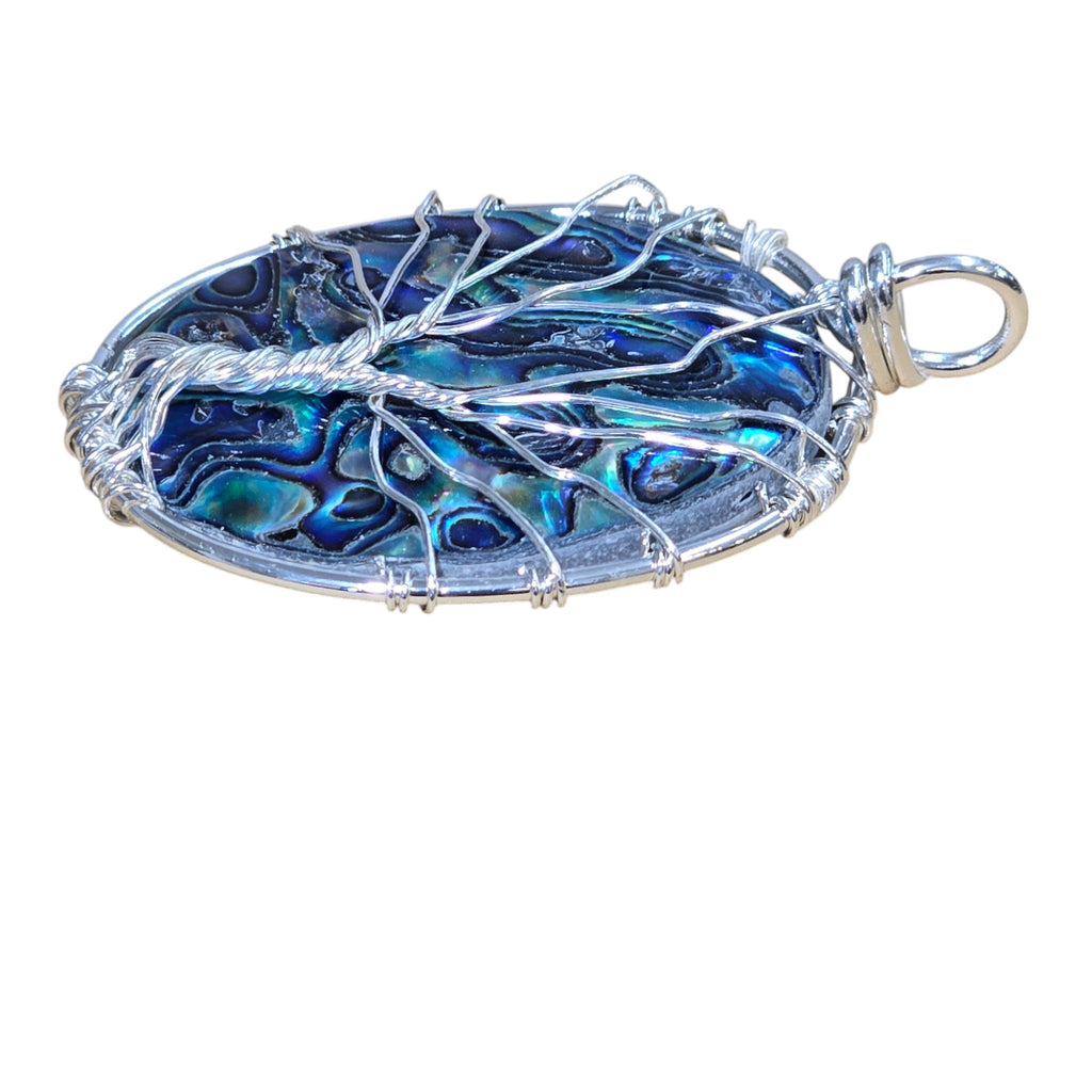 Handmade Oval Abalone Shell Wire-Wrapped Tree of Life Pendant