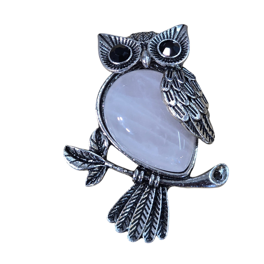 Natural Quartz Stone Owl Pendant