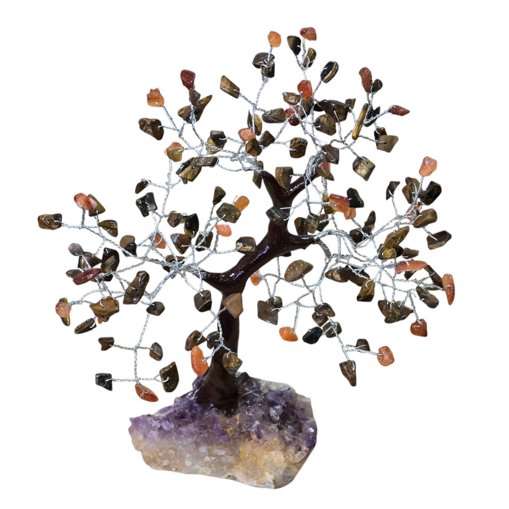 Handmade Natural Stone Gold Tiger's Eye & Carnelian Tree