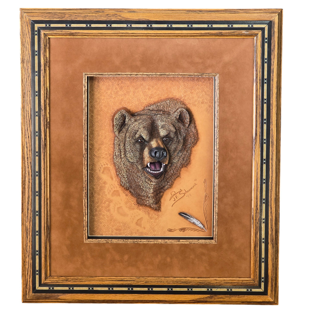 Artisan Handcrafted Three Dimensional Leather Sculpture, Grizzly Bear by Jan Schoonover