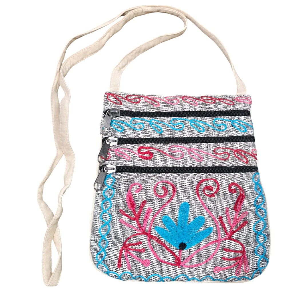 Handmade Boho Natural Embroidery Cross-Body Travel Bag