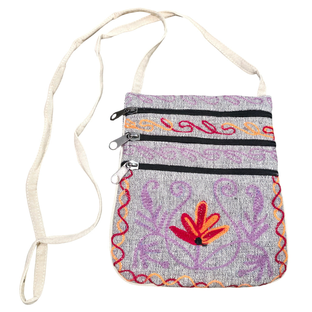 Handmade Boho Natural Embroidery Cross-Body Travel Bag