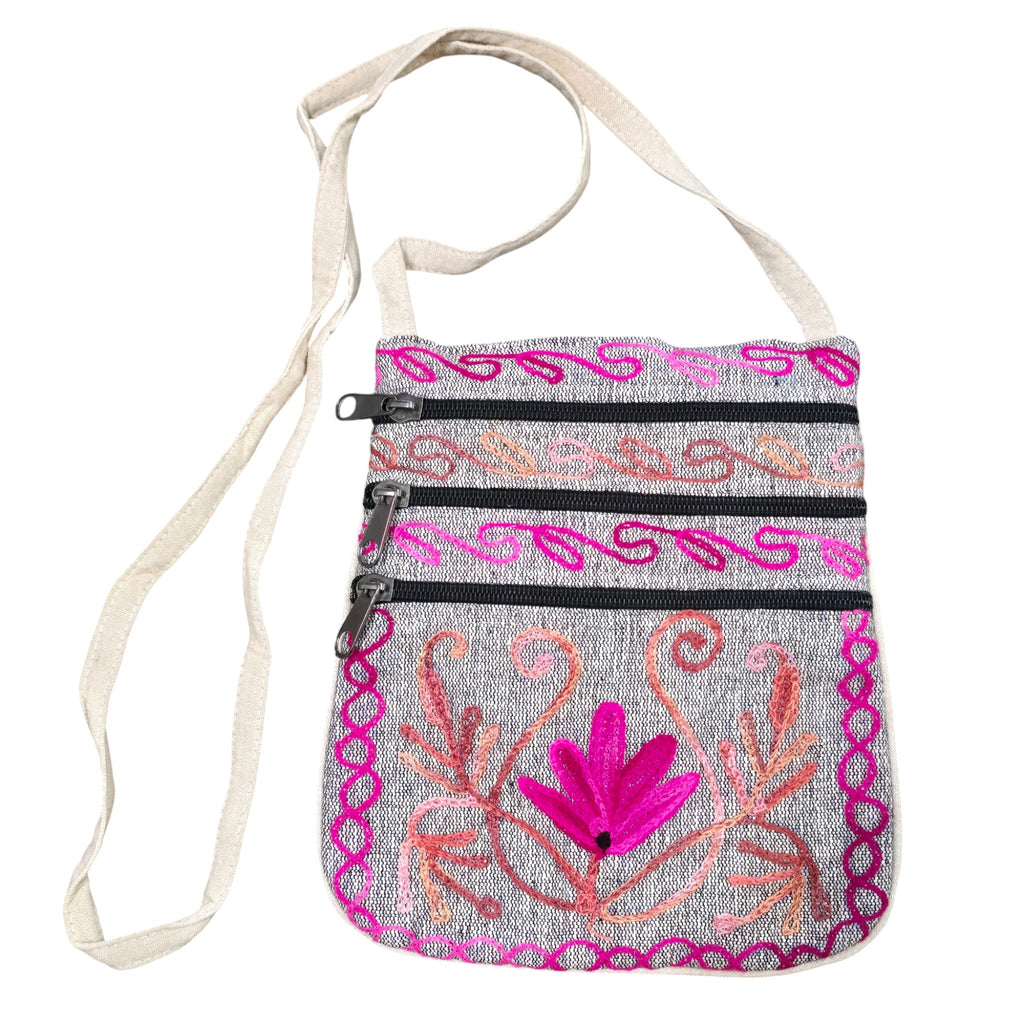 Handmade Boho Natural Embroidery Cross-Body Travel Bag