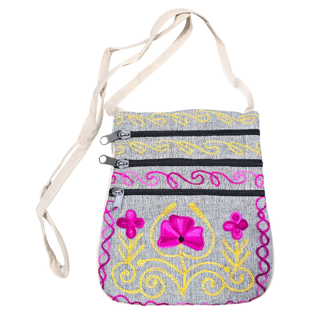 Handmade Boho Natural Embroidery Cross-Body Travel Bag