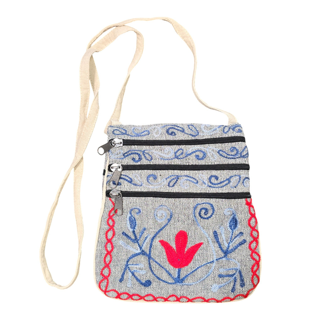 Handmade Boho Natural Embroidery Cross-Body Travel Bag