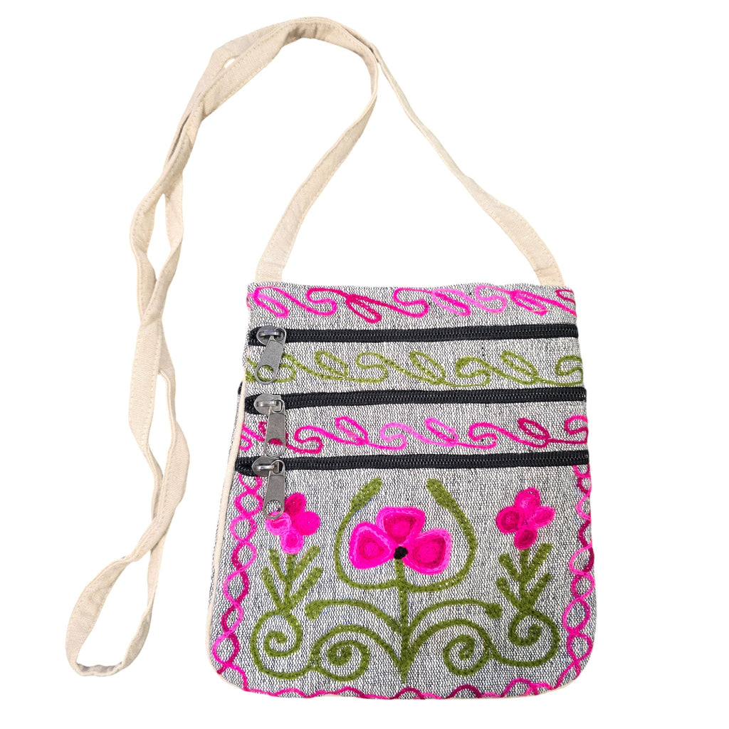 Handmade Boho Natural Embroidery Cross-Body Travel Bag