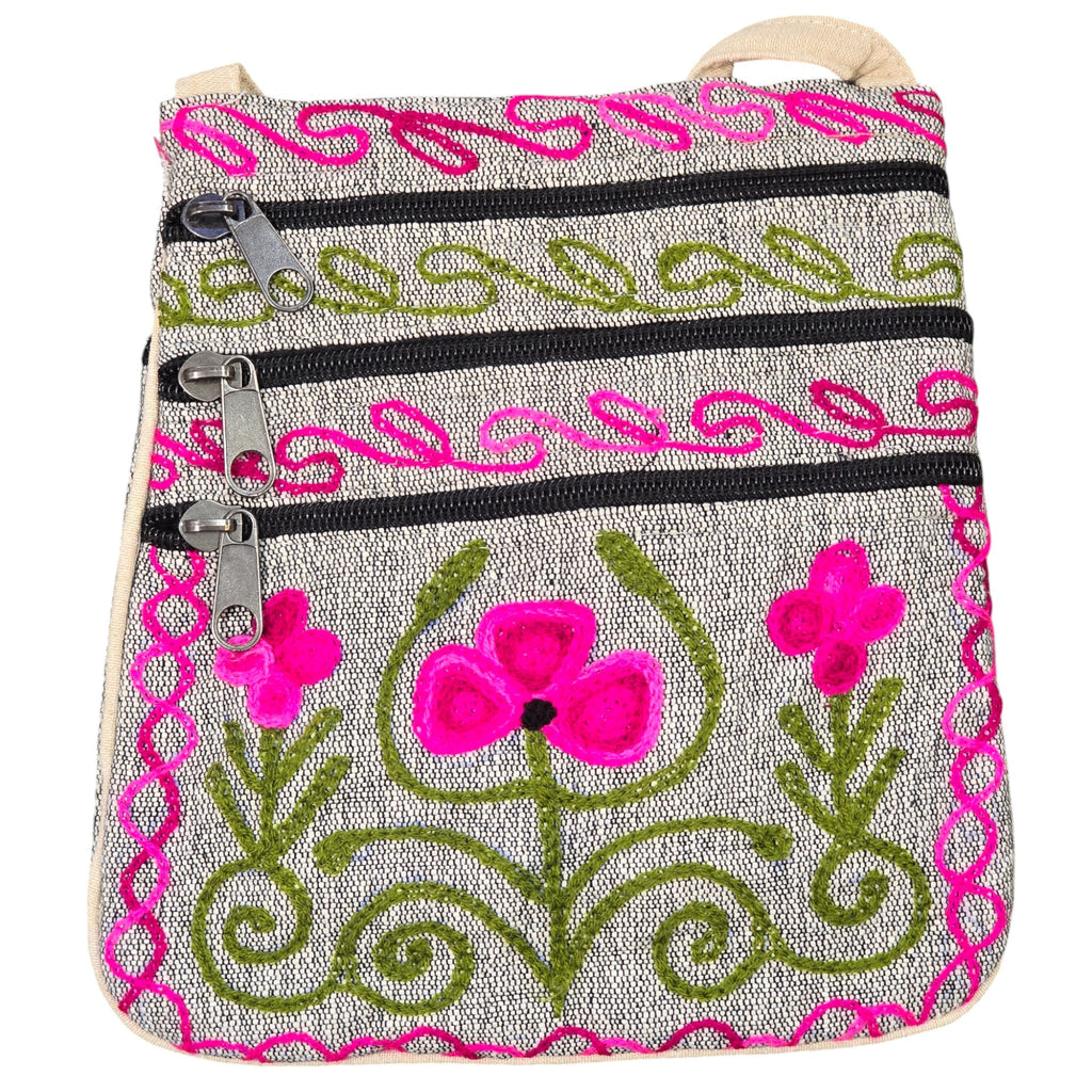 Handmade Boho Natural Embroidery Cross-Body Travel Bag