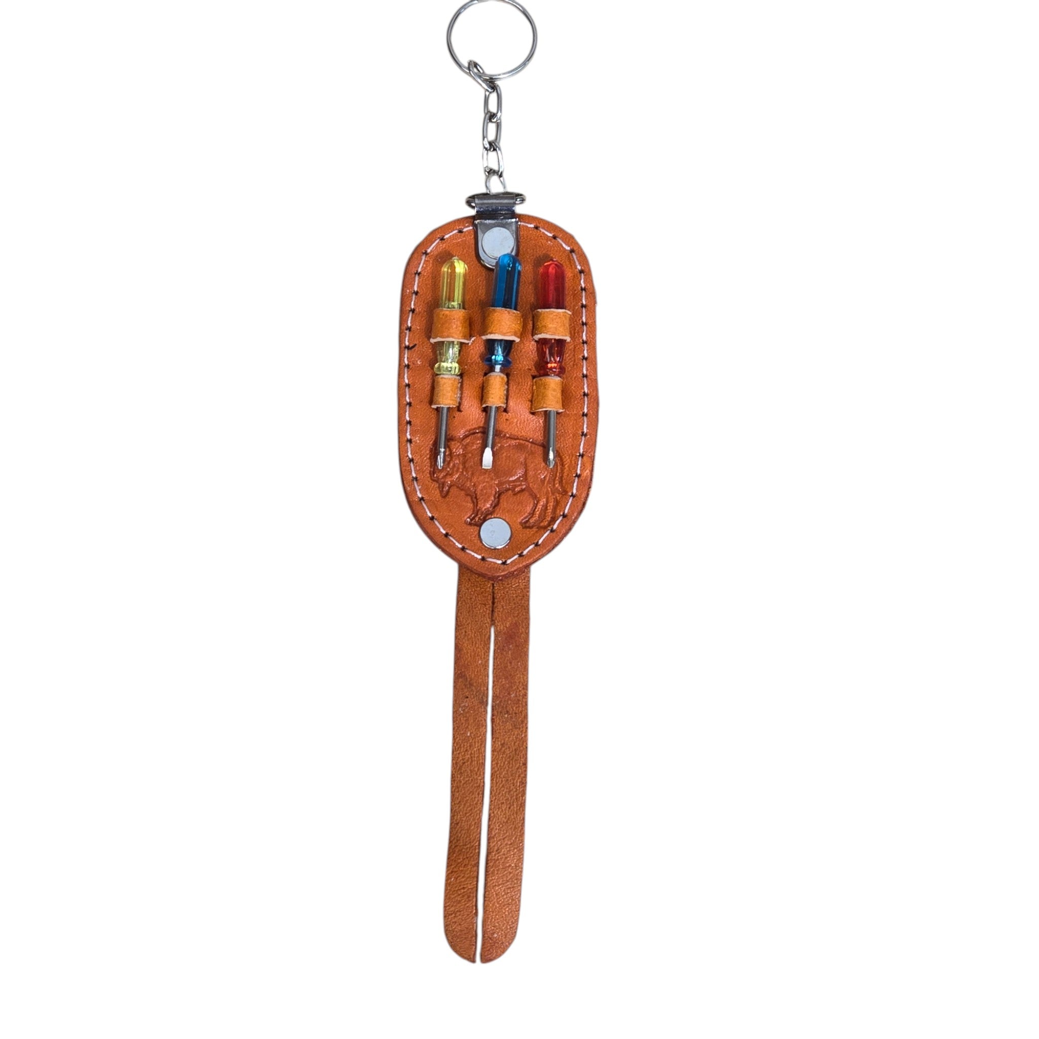 Genuine Leather Embossed Mini Screwdriver Set; Keyring