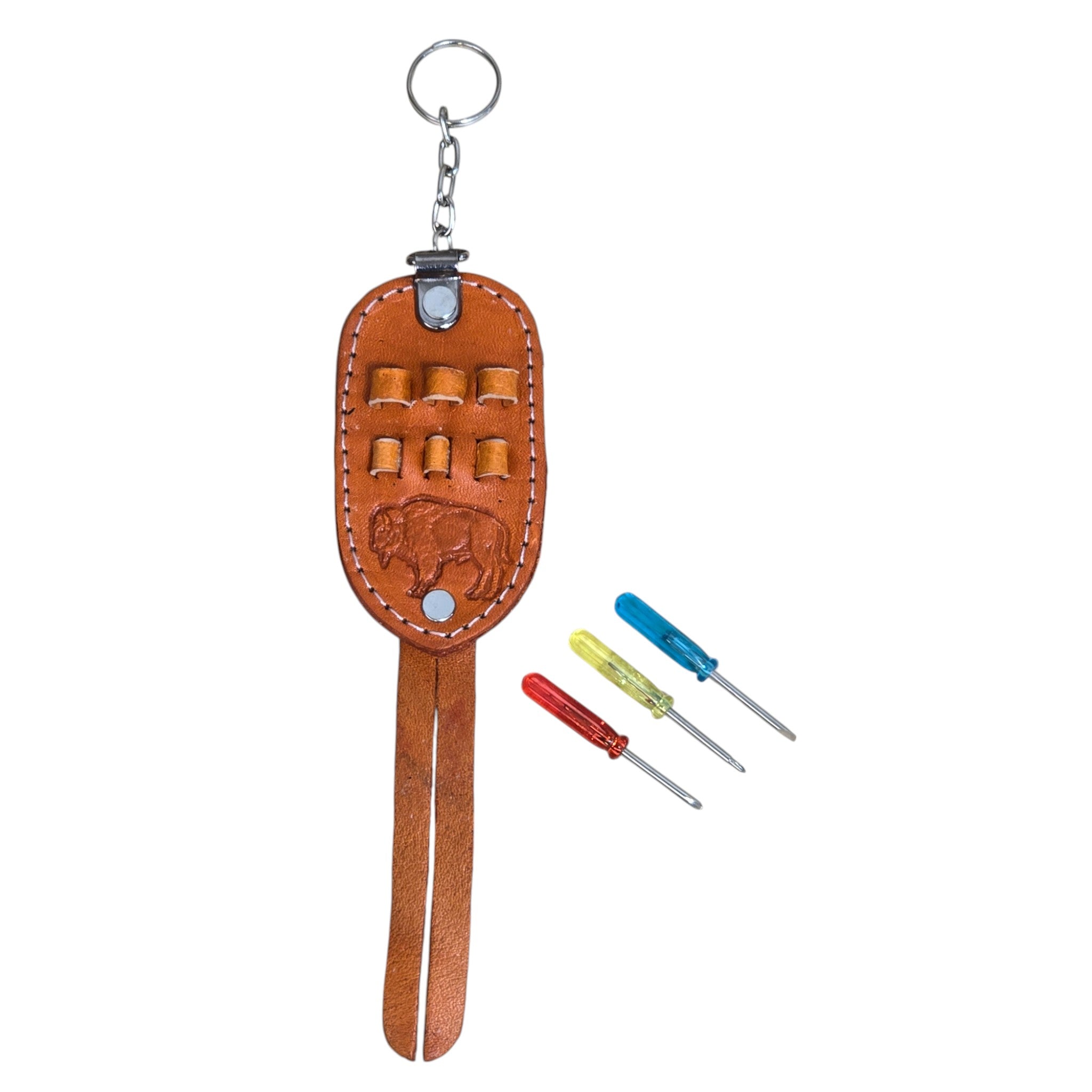 Genuine Leather Embossed Mini Screwdriver Set; Keyring