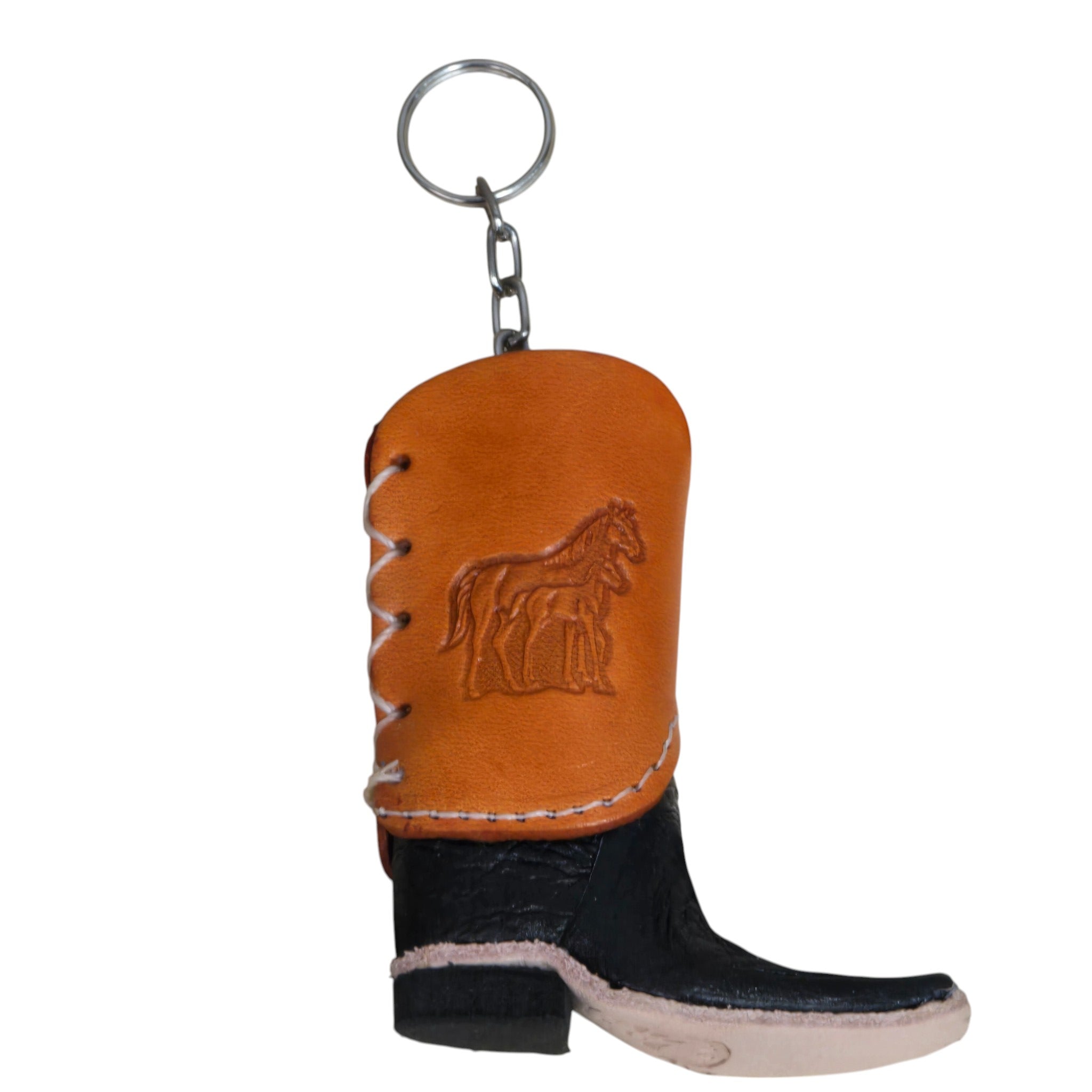 Genuine Leather Embossed Cowboy Boot Keyring