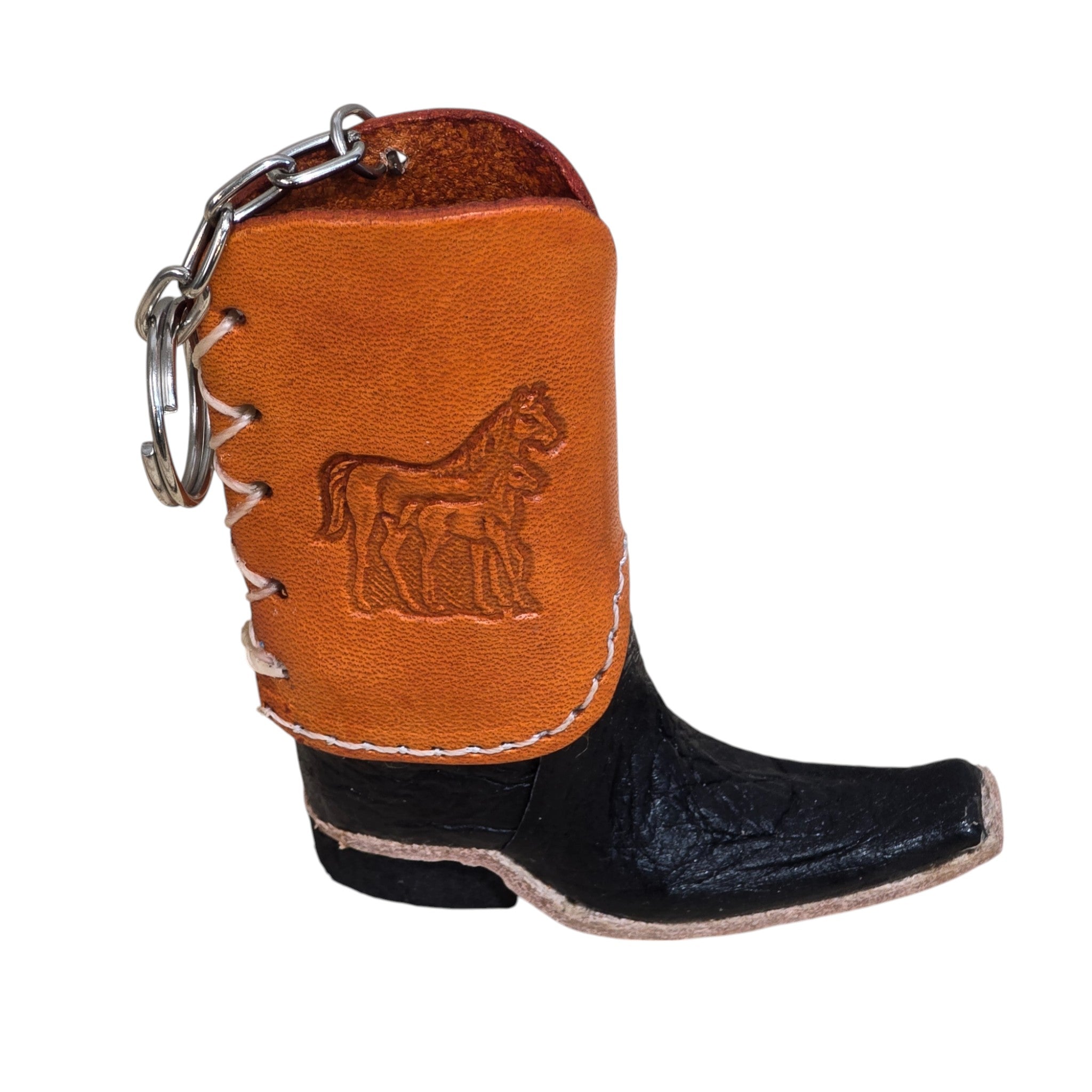 Genuine Leather Embossed Cowboy Boot Keyring