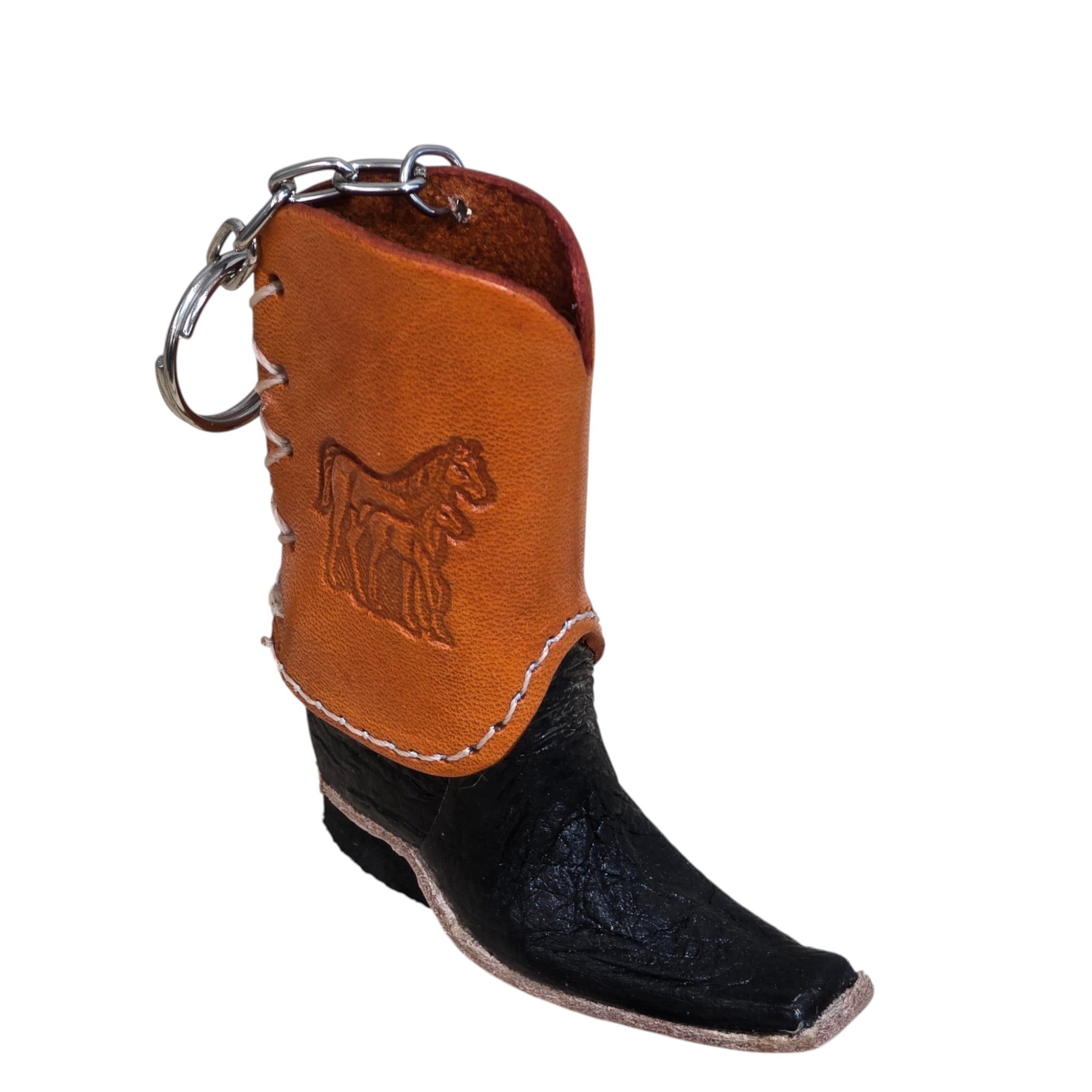 Genuine Leather Embossed Cowboy Boot Keyring