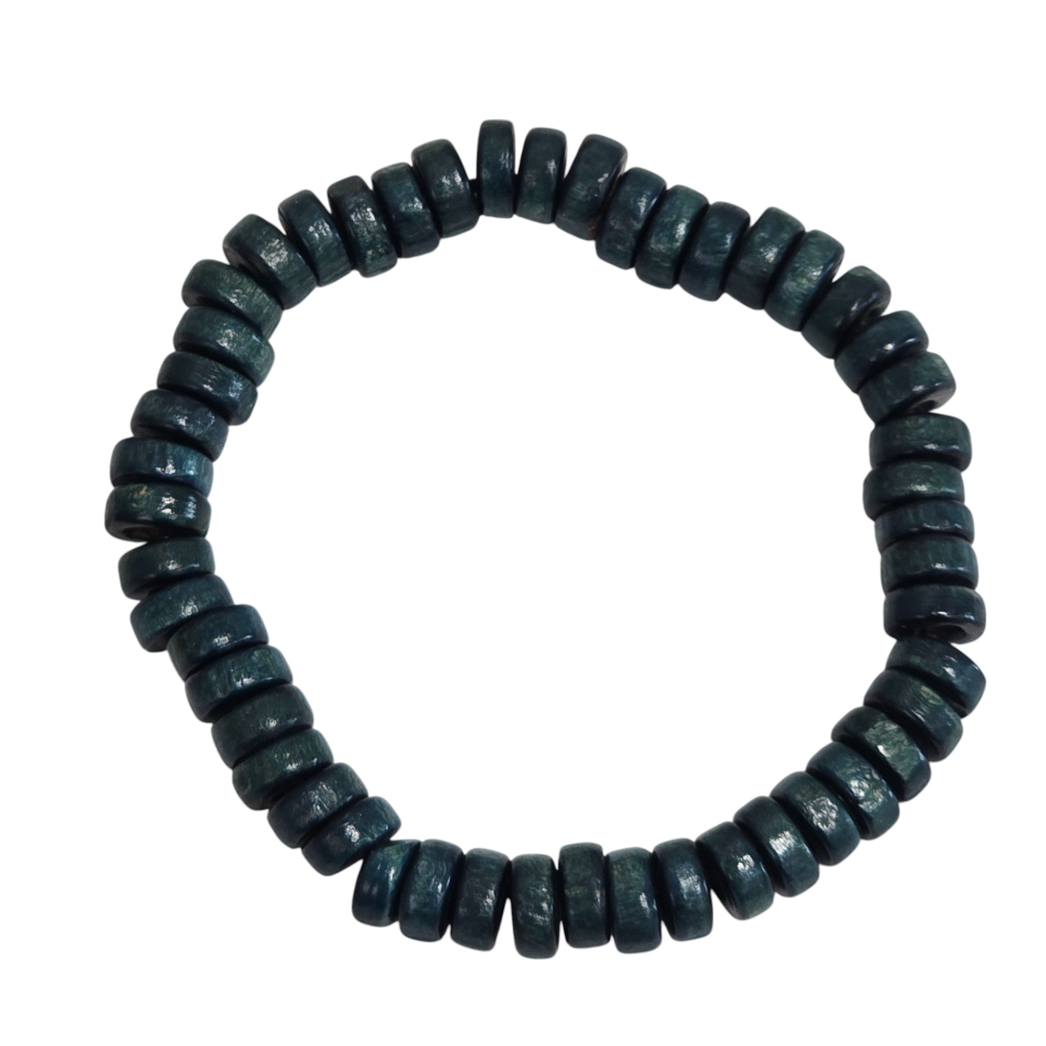 Hand-Carved Wood Bead Bracelet, Blue in Color