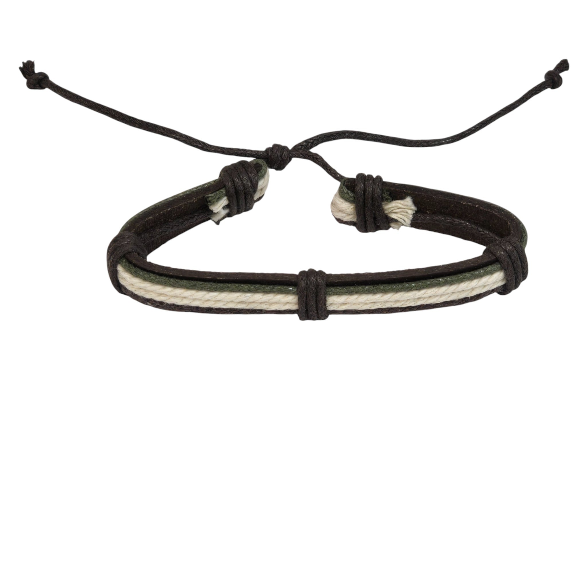 Hand-Woven Twine & Genuine Leather Adjustable Bracelet