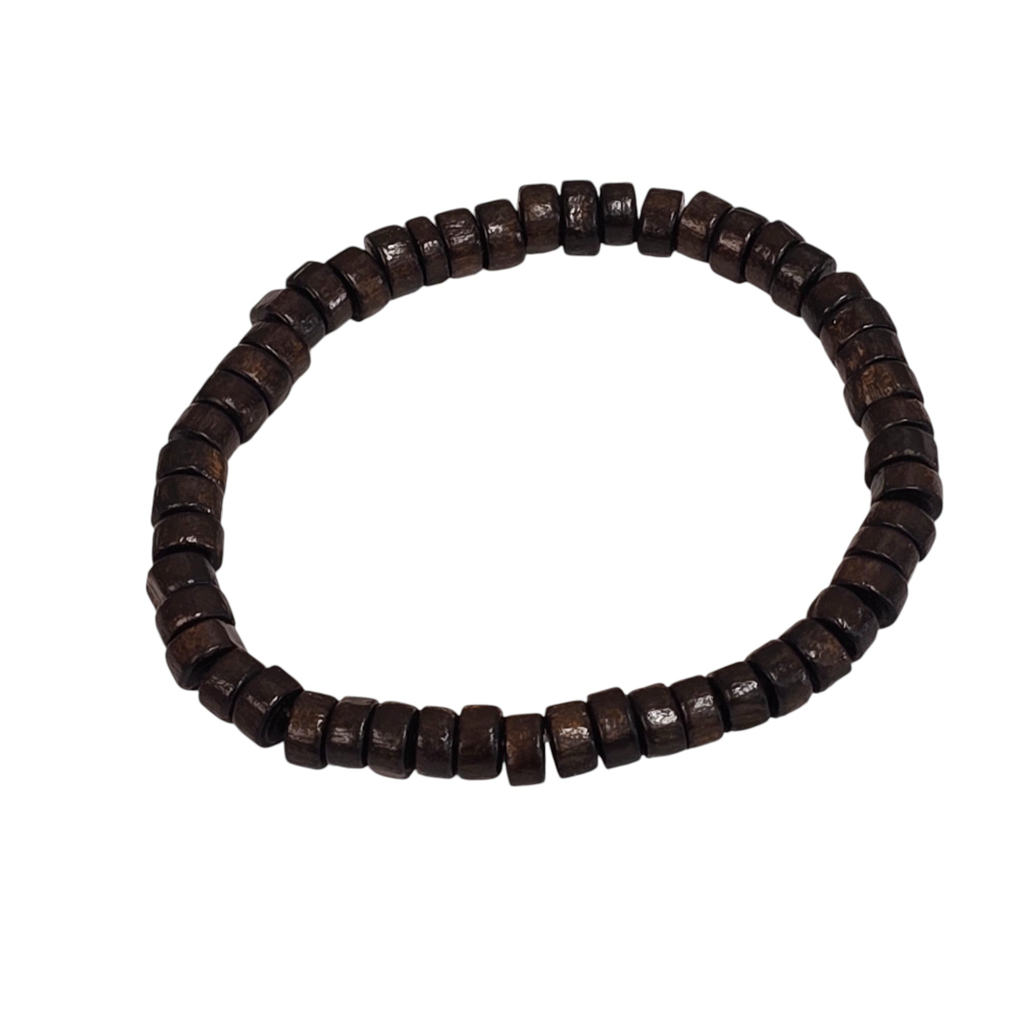 Hand-Carved Wood Bead Bracelet, Dark Brown in Color