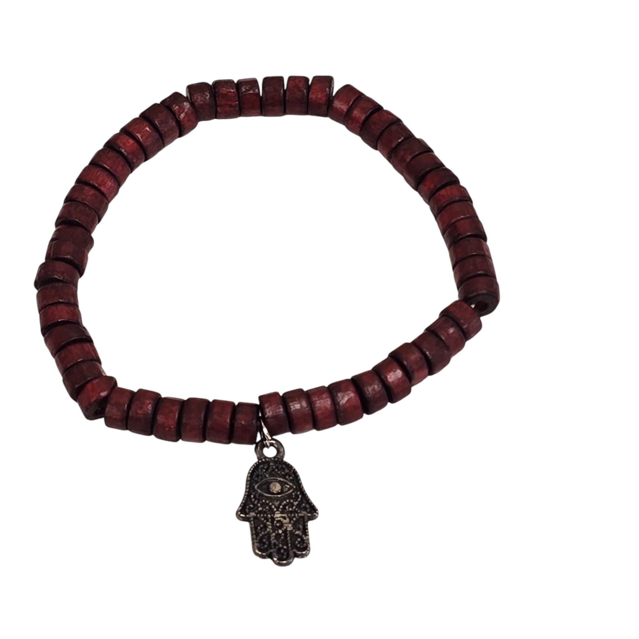 Hand-Carved Rosewood Bead Bracelet with Bell Pendant