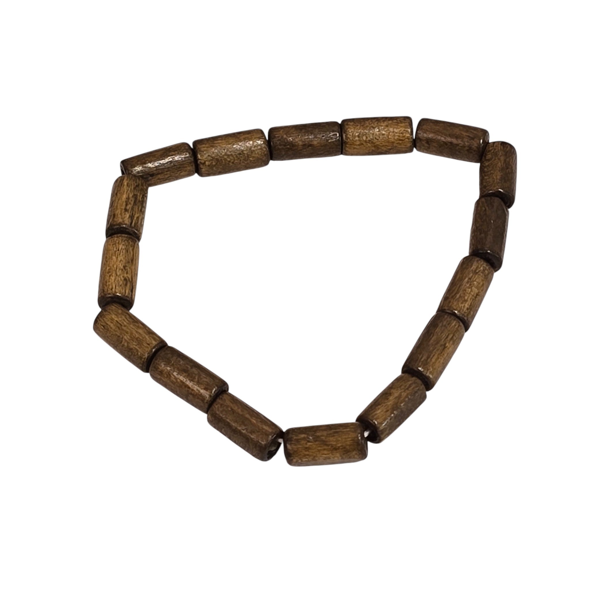 Hand-Carved Cylindrical Wooden Bead Bracelet, Light Brown in Color