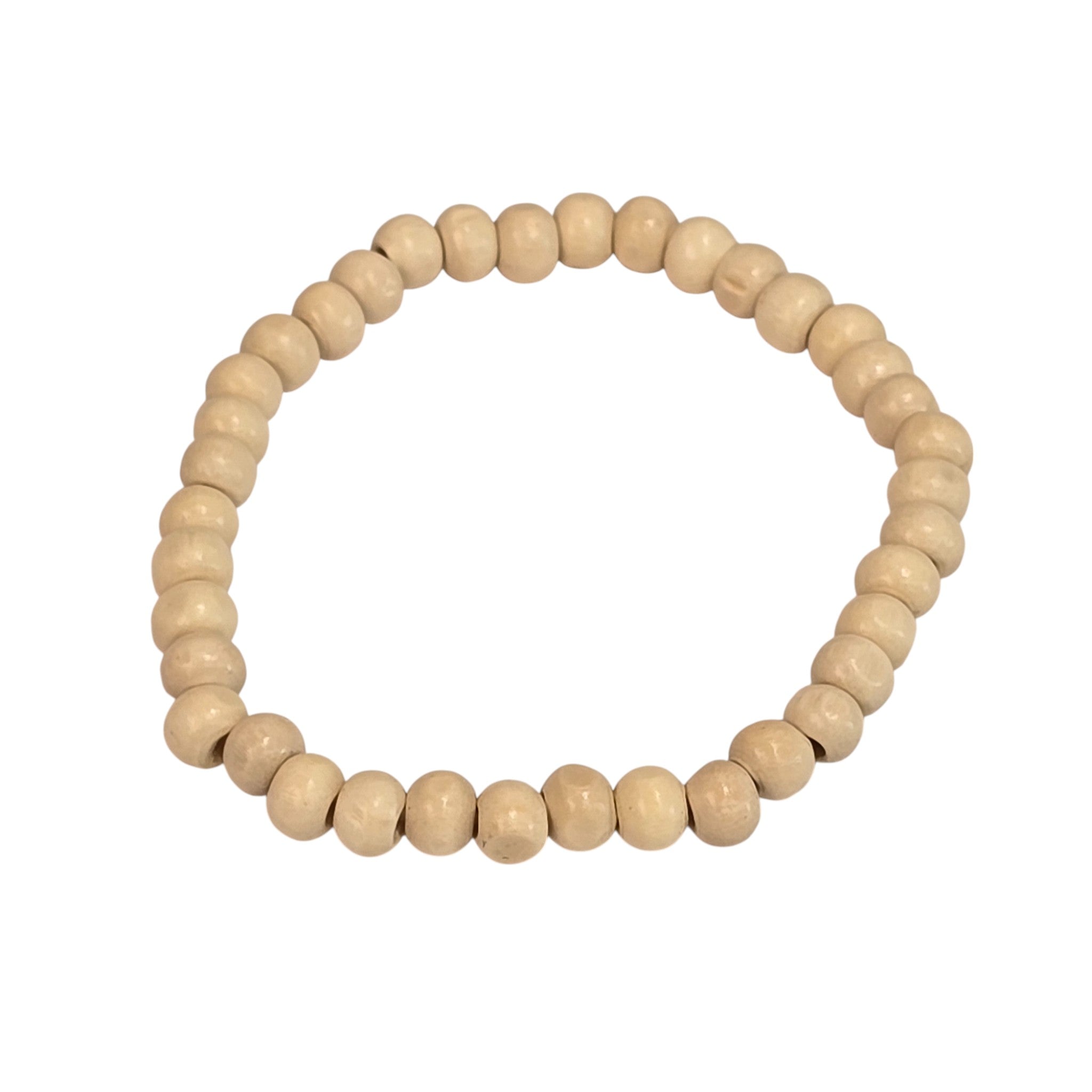 Hand-Carved Wood Bead Bracelet, White in Color