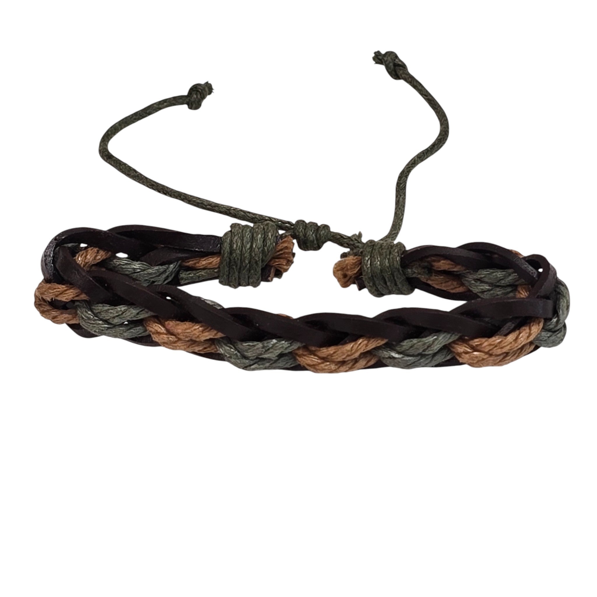 Hand-Woven Twine & Genuine Leather Adjustable Bracelet