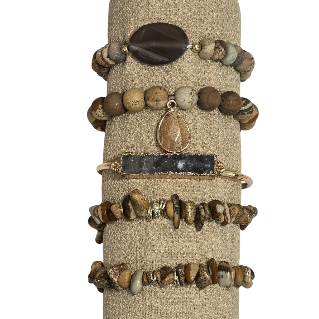 Boho 5 Piece Natural Stone Bracelet Collection