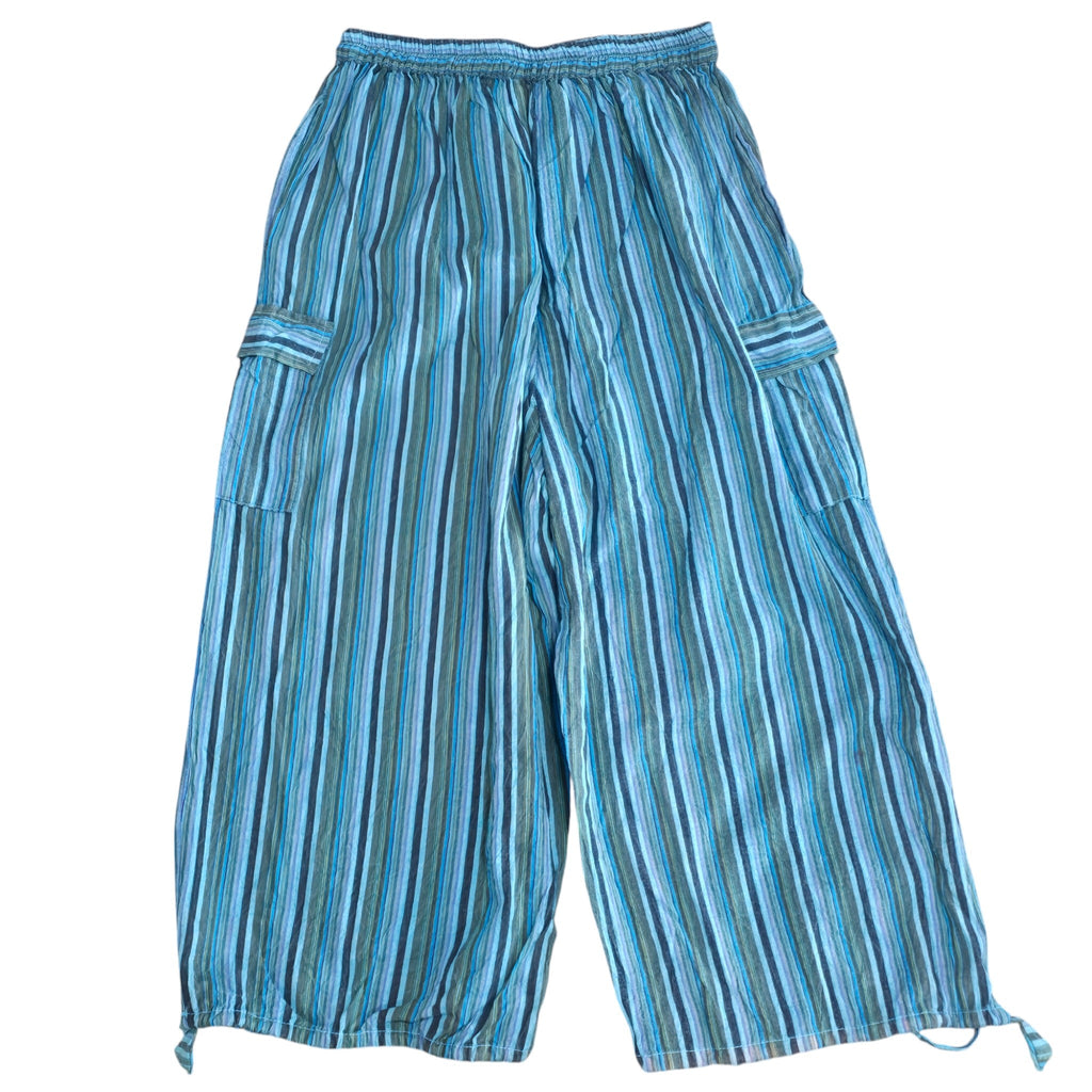 Boho Hippie, Handmade Casual Turquoise, Cotton Stripe Pants